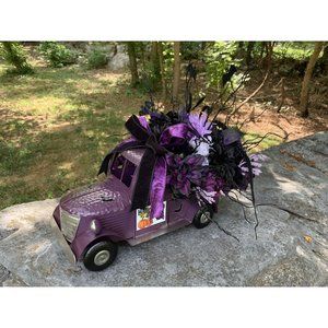 Halloween Handmade Floral Purple Truck Centerpiece NEW